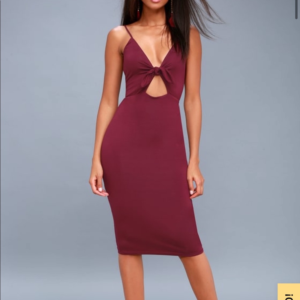 lulu’s Love Me Knot Burgundy Bodycon Midi Dress